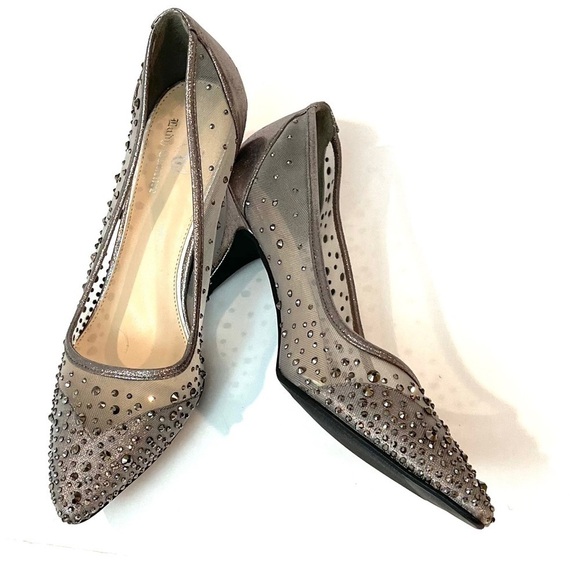Bedazzled mesh gunmetal 2” kitten heels - Picture 2 of 12